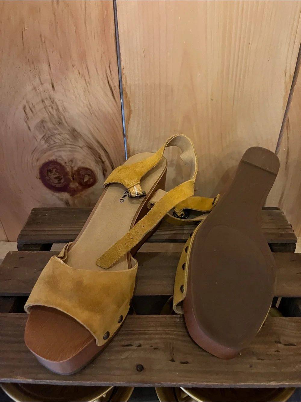Lucky Brand Mustard Suede Platform Sandals